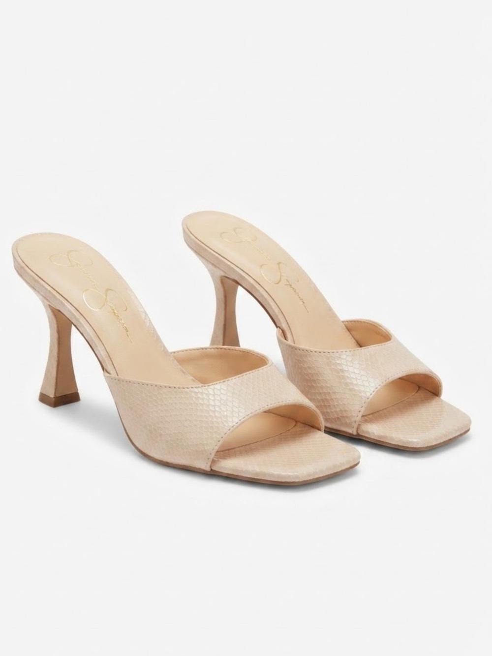 Jessica Simpson Cream Textured Slide Sandal with Kitten Heel